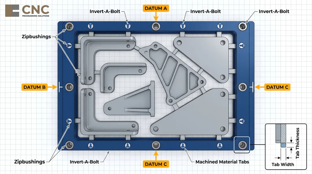 Aerospace picture framing CNC workholding technique billet frame nesting process diagram