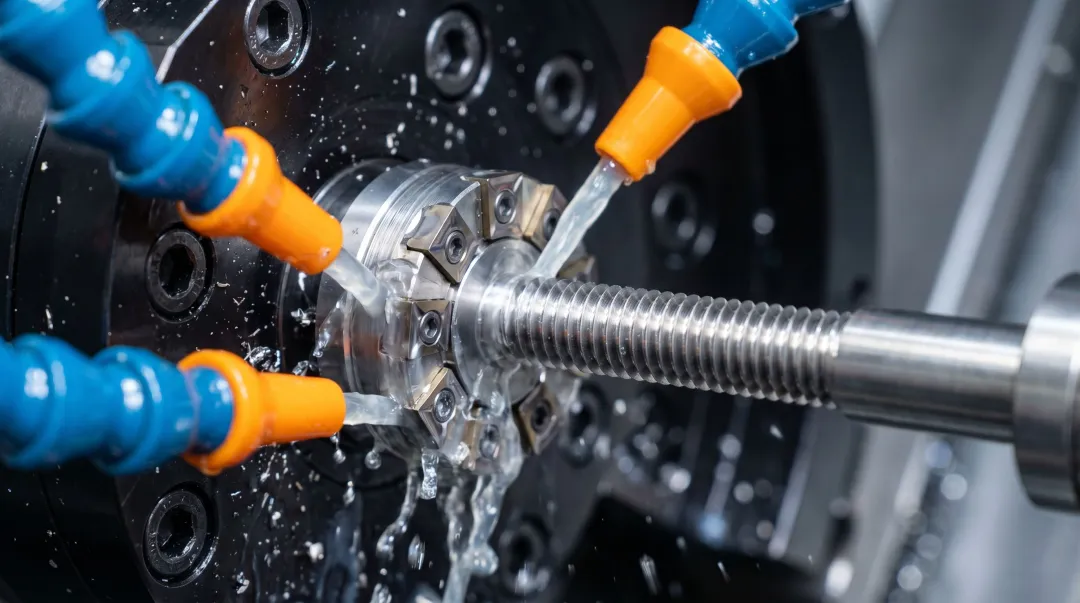 Thread whirling tool producing bone screw threads on Swiss-type CNC lathe