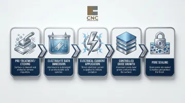 5-step clear anodizing electrochemical process flow diagram for aluminum parts