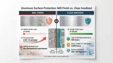 Mill finish versus clear anodized aluminum corrosion resistance data comparison infographic