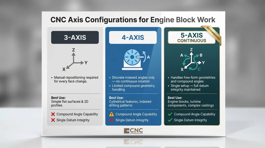 3-axis 4-axis and 5-axis CNC machining capability comparison for engine blocks