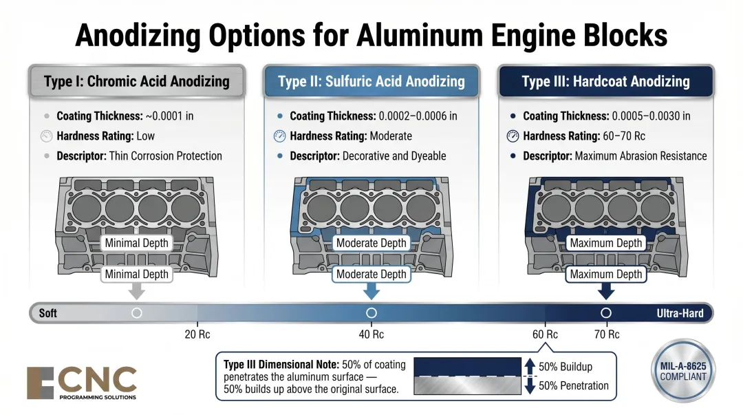 MIL-A-8625 anodizing type comparison chart thickness hardness and application attributes