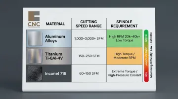 Aerospace material cutting speed and spindle requirement comparison chart aluminum titanium Inconel