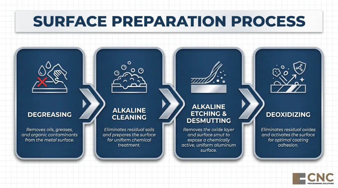 4-step aerospace aluminum surface preparation sequence before finishing treatment
