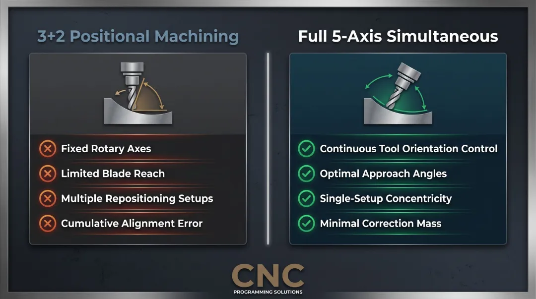 5-axis simultaneous machining versus 3+2 positional machining key differences comparison