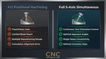 5-axis simultaneous machining versus 3+2 positional machining key differences comparison