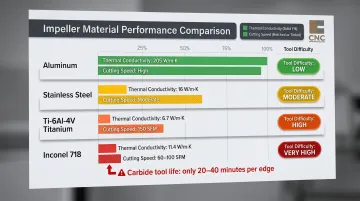 Impeller material machinability comparison chart aluminum stainless titanium Inconel cutting speeds