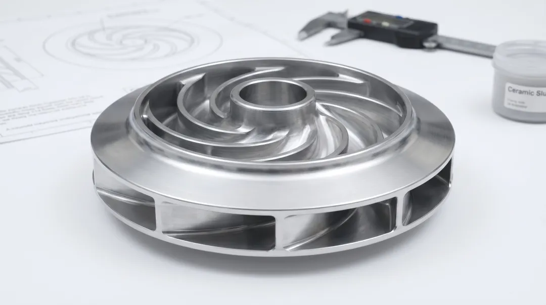 Precision CNC-machined closed impeller showing complex twisted blade geometry