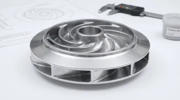 Precision CNC-machined closed impeller showing complex twisted blade geometry