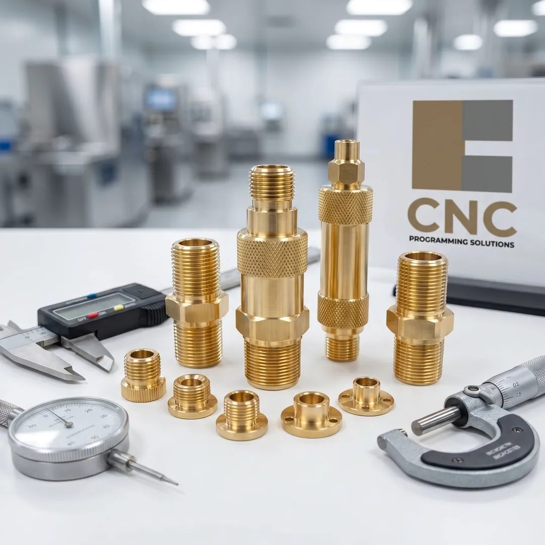 Machined brass medical parts on inspection table