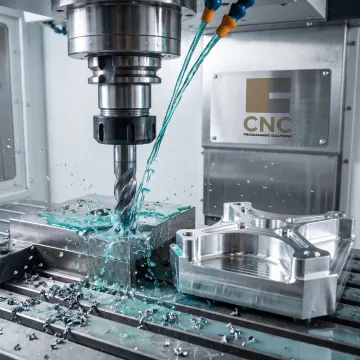 CNC milling machine producing a precision part