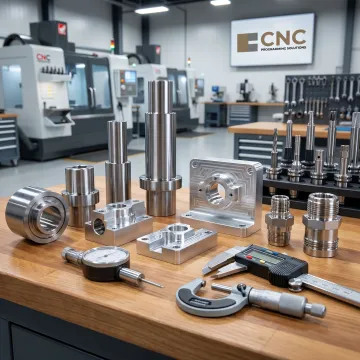 Custom machined metal parts on workbench