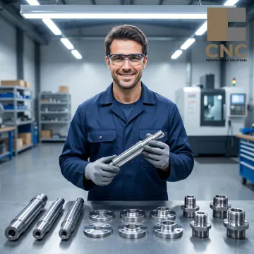 Technician inspecting finished machined components