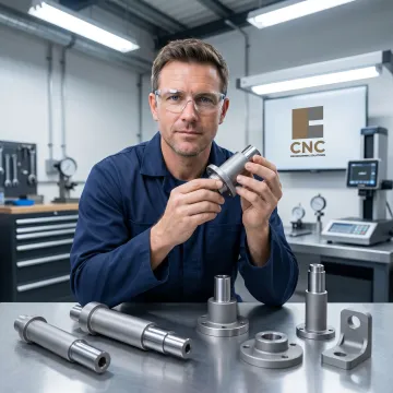 Technician inspecting finished machined parts