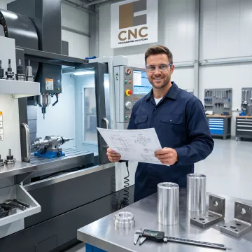 Technician reviewing CNC machining process for precision parts