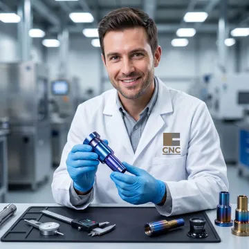 Technician inspecting anodized titanium parts