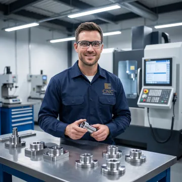 Technician inspecting finished machined components