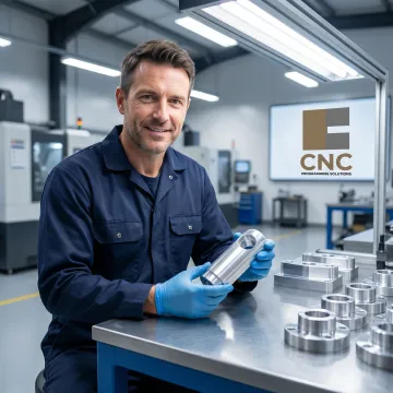 Technician inspecting deburred metal parts