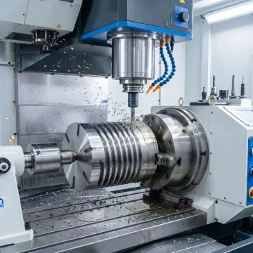 4 axis CNC milling machine machining a precision metal part