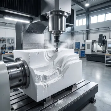 4 axis CNC foam milling machine cutting a foam part