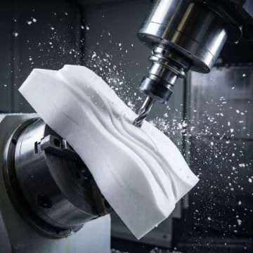 Precision foam component being milled on a 4 axis CNC machine