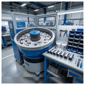 Metal parts in vibratory finishing equipment