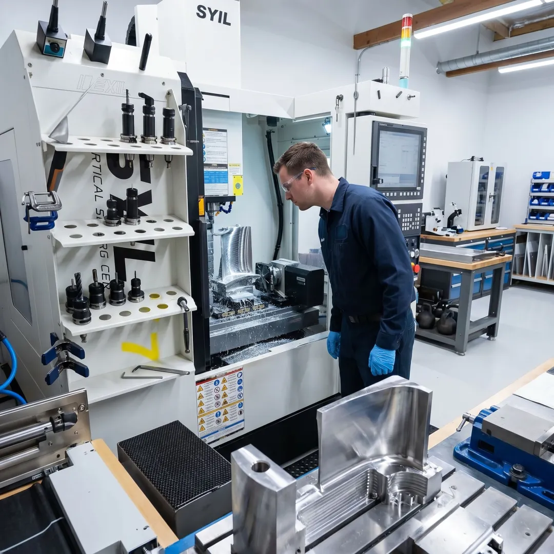Machined aerospace component on CNC table