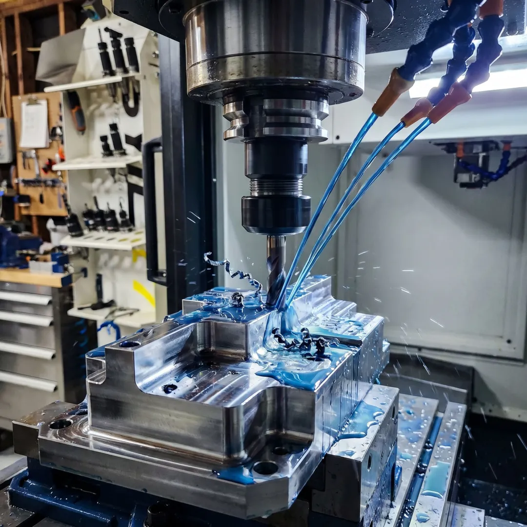 Technician inspecting a machined metal component