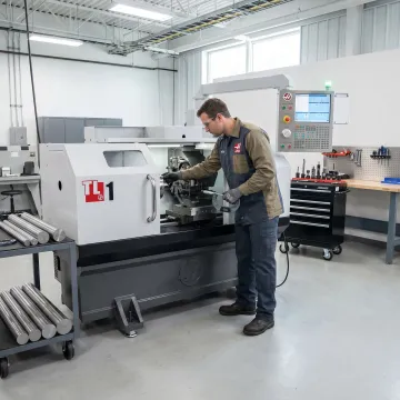 Machinist setting up a CNC lathe process