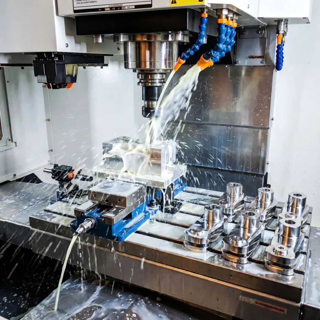 Custom machined metal parts on workbench