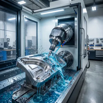 5-axis CNC machine cutting a precision metal part