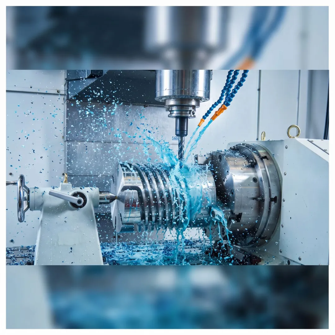 Precision metal part being machined on a 4-axis CNC system