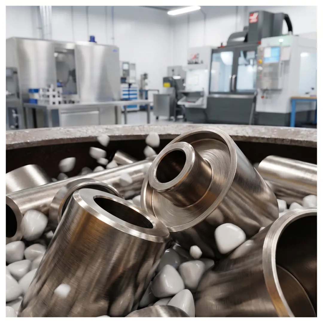 Technician inspecting finished machined components