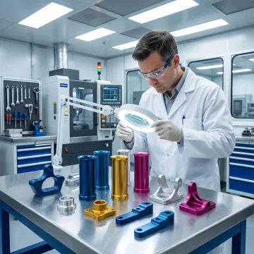 Technician inspecting aerospace finished parts