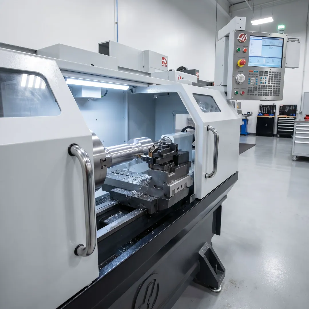 Precision turned metal component on a CNC machine