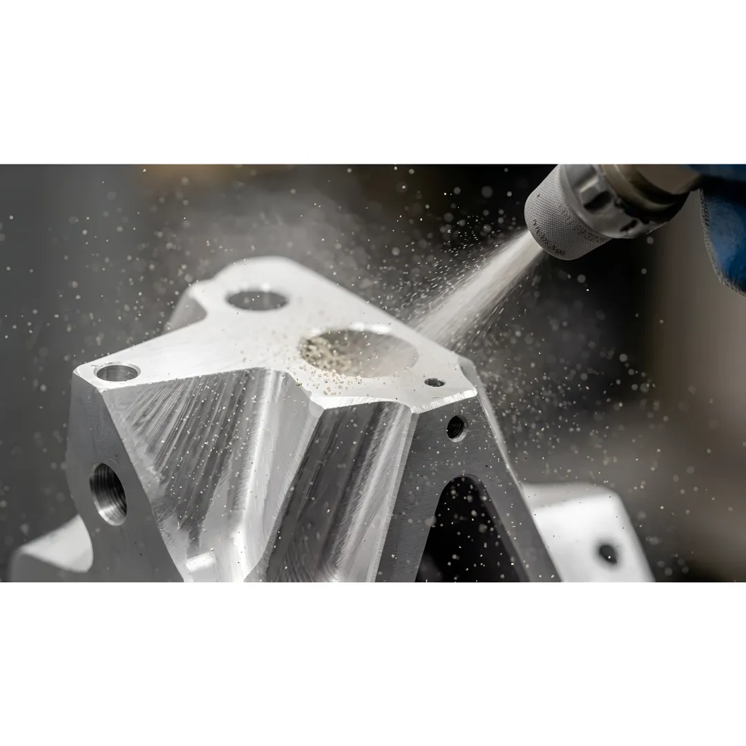 Finished machined parts with uniform bead blasted surface