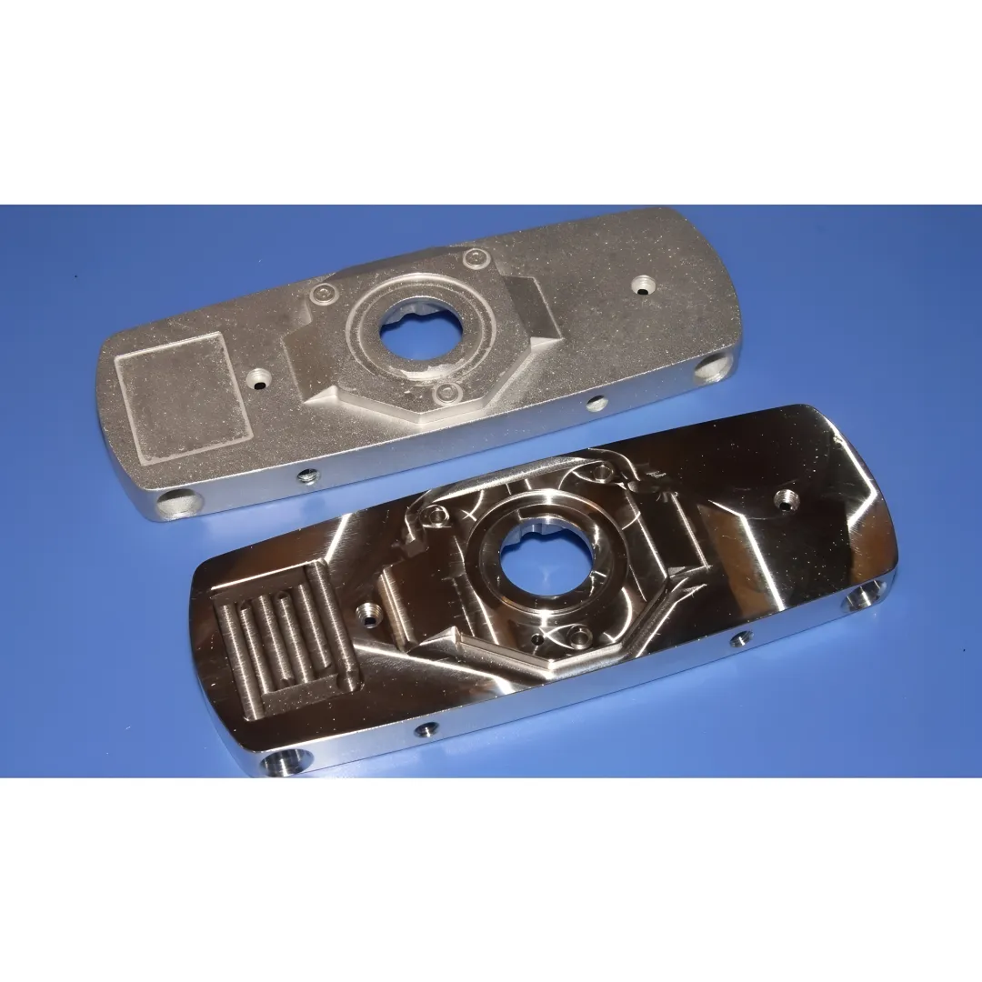 Technician inspecting machined part surface finish