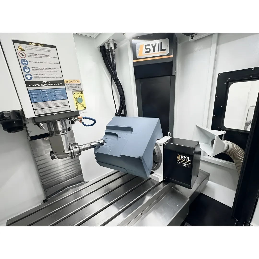 Precision foam component being milled on a 4 axis CNC machine
