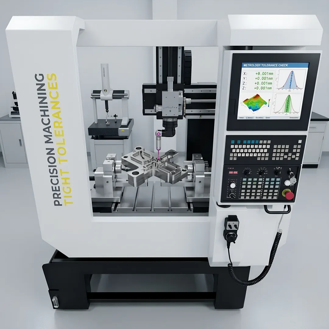 Technician inspecting a machined metal component