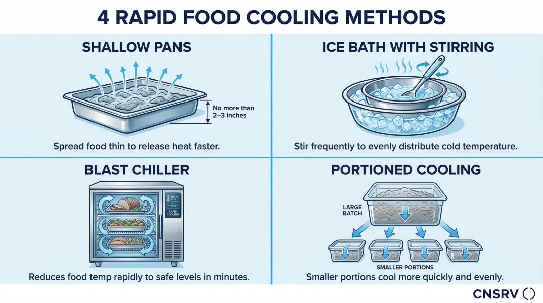 Four rapid food cooling methods to prevent bacterial growth in danger zone