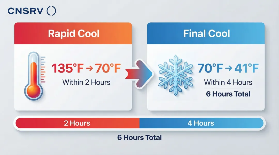 FDA two-step food cooling requirement time and temperature process flow