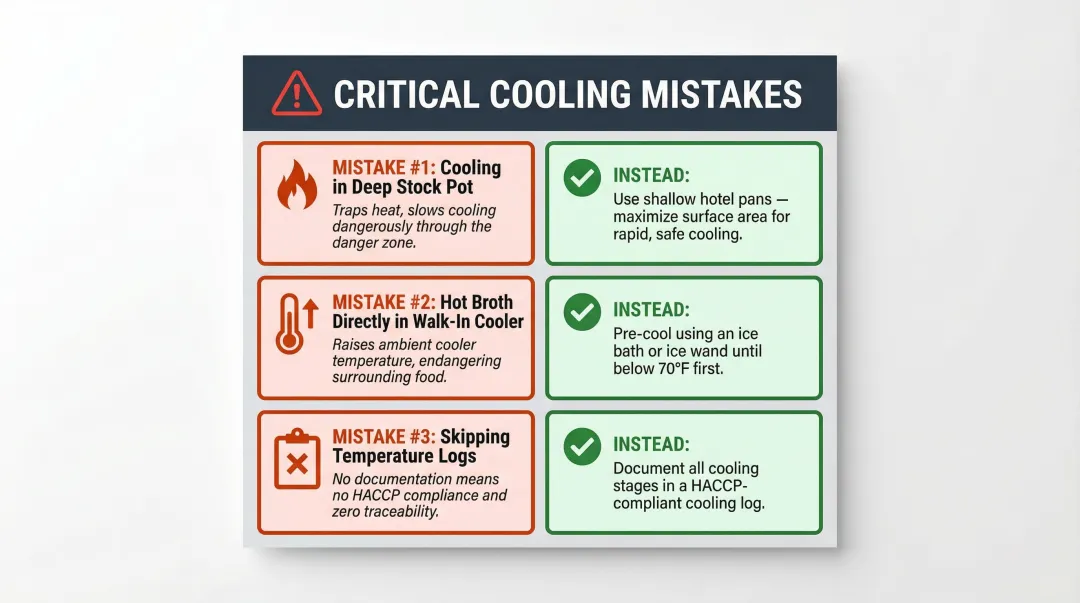 Three most common commercial kitchen broth cooling mistakes and safe alternatives
