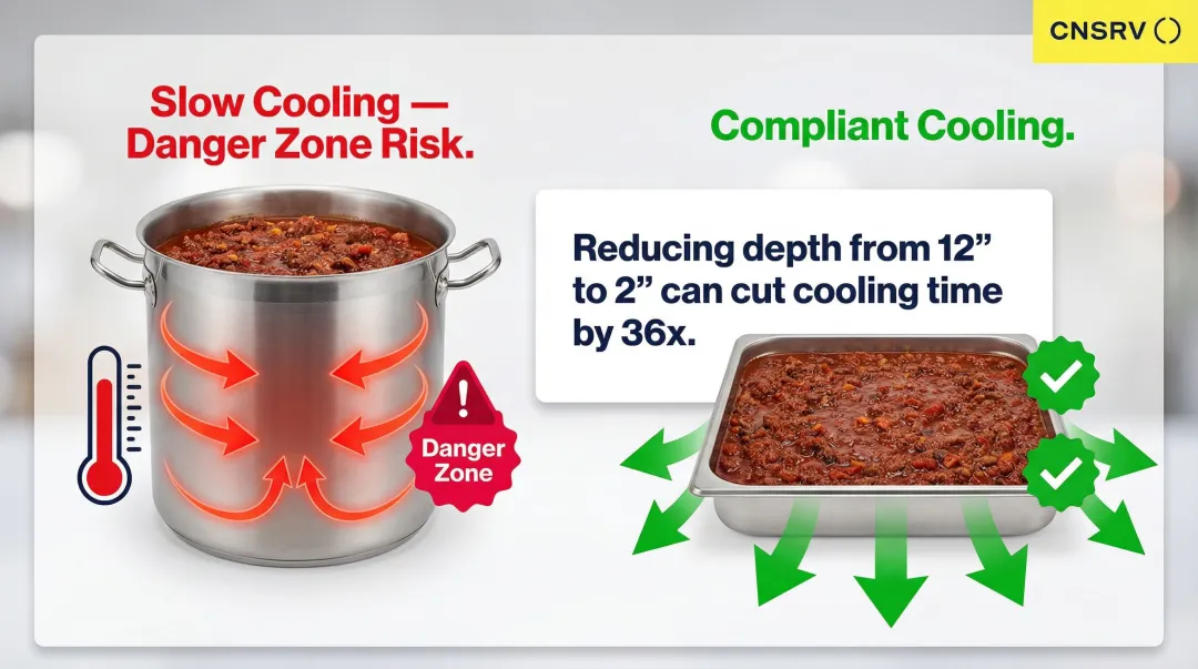 Chili container depth versus cooling time relationship comparison infographic