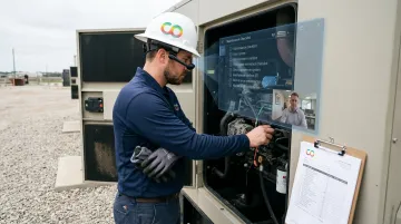 AR-equipped technician receiving remote expert guidance on industrial equipment repair