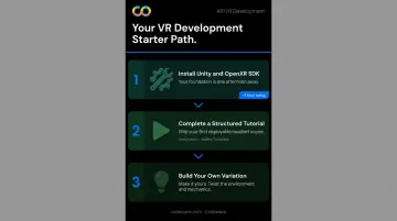 Three-step beginner VR development starter path from Unity setup to custom project build