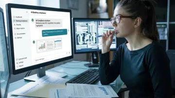 Bank compliance analyst using AI assistant to summarize regulatory documents quickly