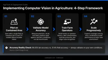 Four-step computer vision agricultural pilot implementation process flow infographic