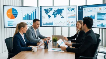 Cross-industry business operations team reviewing AI automation dashboard performance metrics