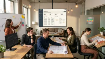 Cross-functional AI-native product team collaborating around shared dashboard and data workflows