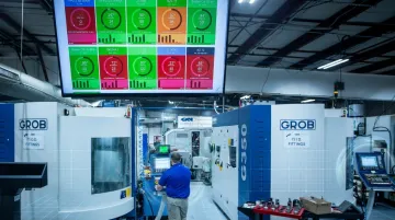 Modern automated manufacturing facility with IoT sensors and connected production equipment